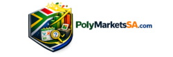 PolyMarketsSA.com global prediction markets platform logo with South African themed shield and market analytics chart.